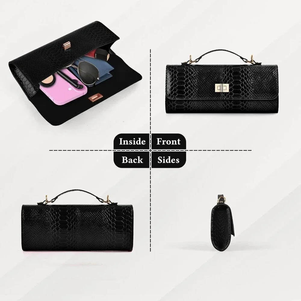 Women Clutch Purse Faux Leather Evening Bag with Detachable Strap for Formal Eve